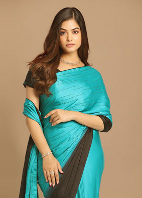 Light Blue And Black Combination Saree image number 1